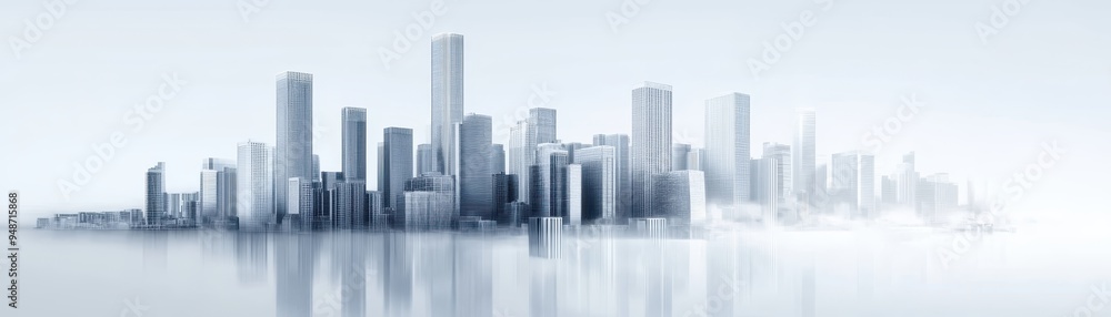 Modern city skyline with tall buildings and skyscrapers, surrounded by mist for a contemporary urban look. Modern city skyline with tall buildings and skyscrapers, surrounded by mist for a contemporary urban look.