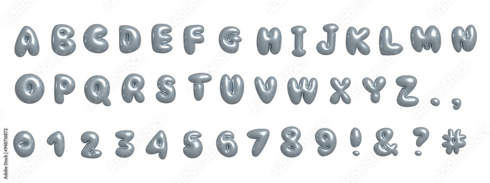 3D Y2K style font with fluid abstract bubble shapes of dripping liquid melted white metal or ink. Set of isolated alphabet letters and numbers for typography design. Render raster illustration. 3D Y2K style font with fluid abstract bubble shapes of dripping liquid melted white metal or ink. Set of isolated alphabet letters and numbers for typography design. Render raster illustration.
