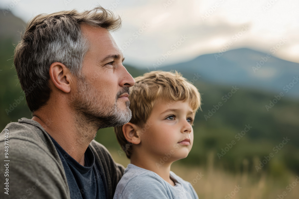 Father and his son are enjoying spending time together Father and his son are enjoying spending time together