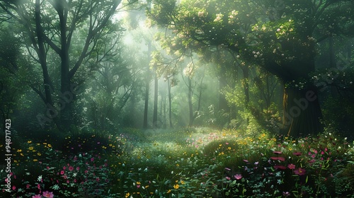 Fototapeta Naklejka Na Ścianę i Meble -  enchanted forest wallpaper