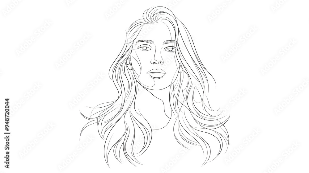 Woman face line drawing art. Abstract minimal female face icon, logo Woman face line drawing art. Abstract minimal female face icon, logo