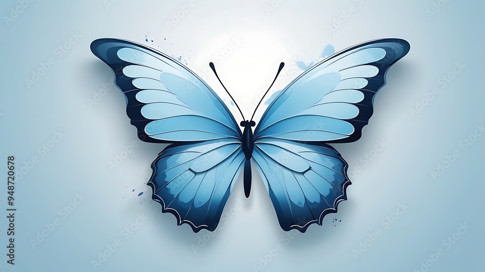 Fototapeta premium Minimalistic light blue butterfly logo abstract painting