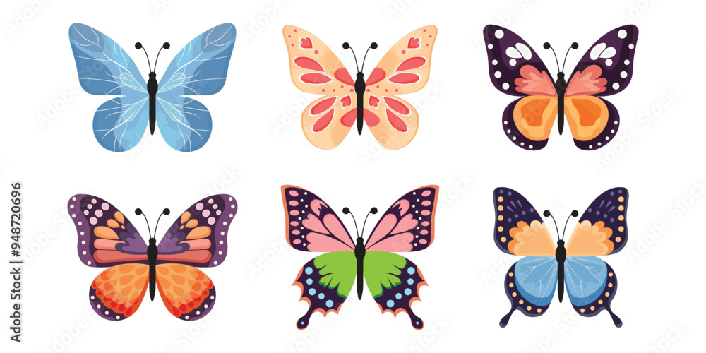 set of colorful butterflies in flat style isolated on white background set of colorful butterflies in flat style isolated on white background