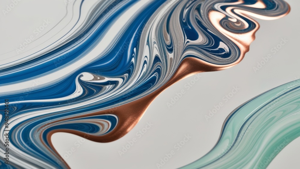 Obraz premium Abstract Swirling Blue, White, and Gold Paint Texture
