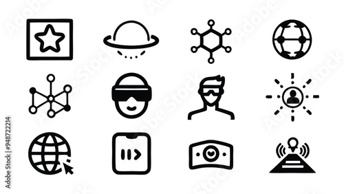 Set of 10 virtual reality icons in line style.