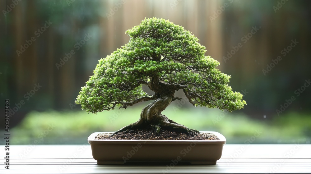 Bonsai Tree in a Pot on a Wooden Surface Bonsai Tree in a Pot on a Wooden Surface