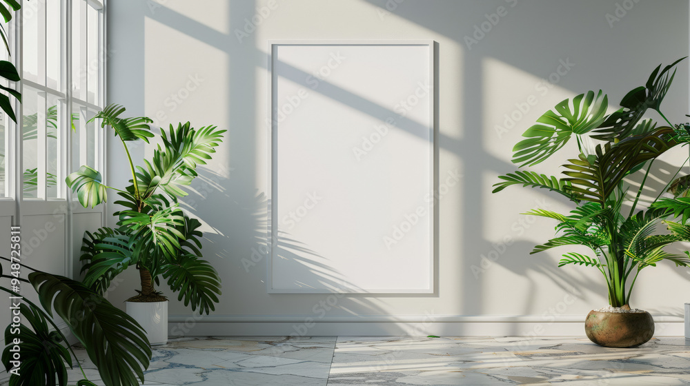 A mockup of a blank poster taped to the wall, white background A mockup of a blank poster taped to the wall, white background