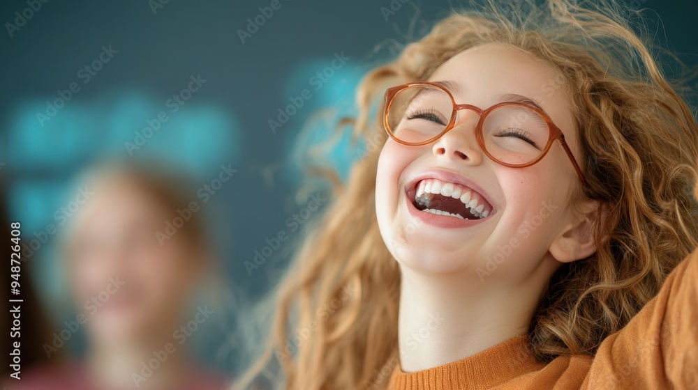 A group of students laughing and celebrating their success after completing a challenging assignment, with a happy teacher joining in. A group of students laughing and celebrating their success after completing a challenging assignment, with a happy teacher joining in.