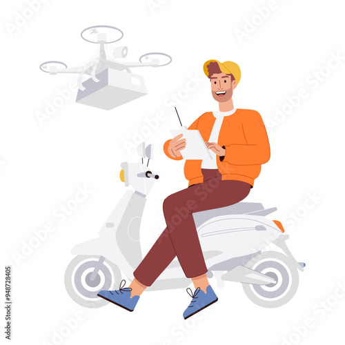 A flat style illustration of drone delivery 

