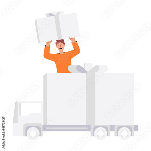 Character based flat illustration of gift delivery 