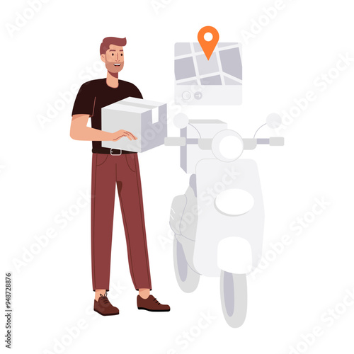 A flat character illustration of scooter delivery 

