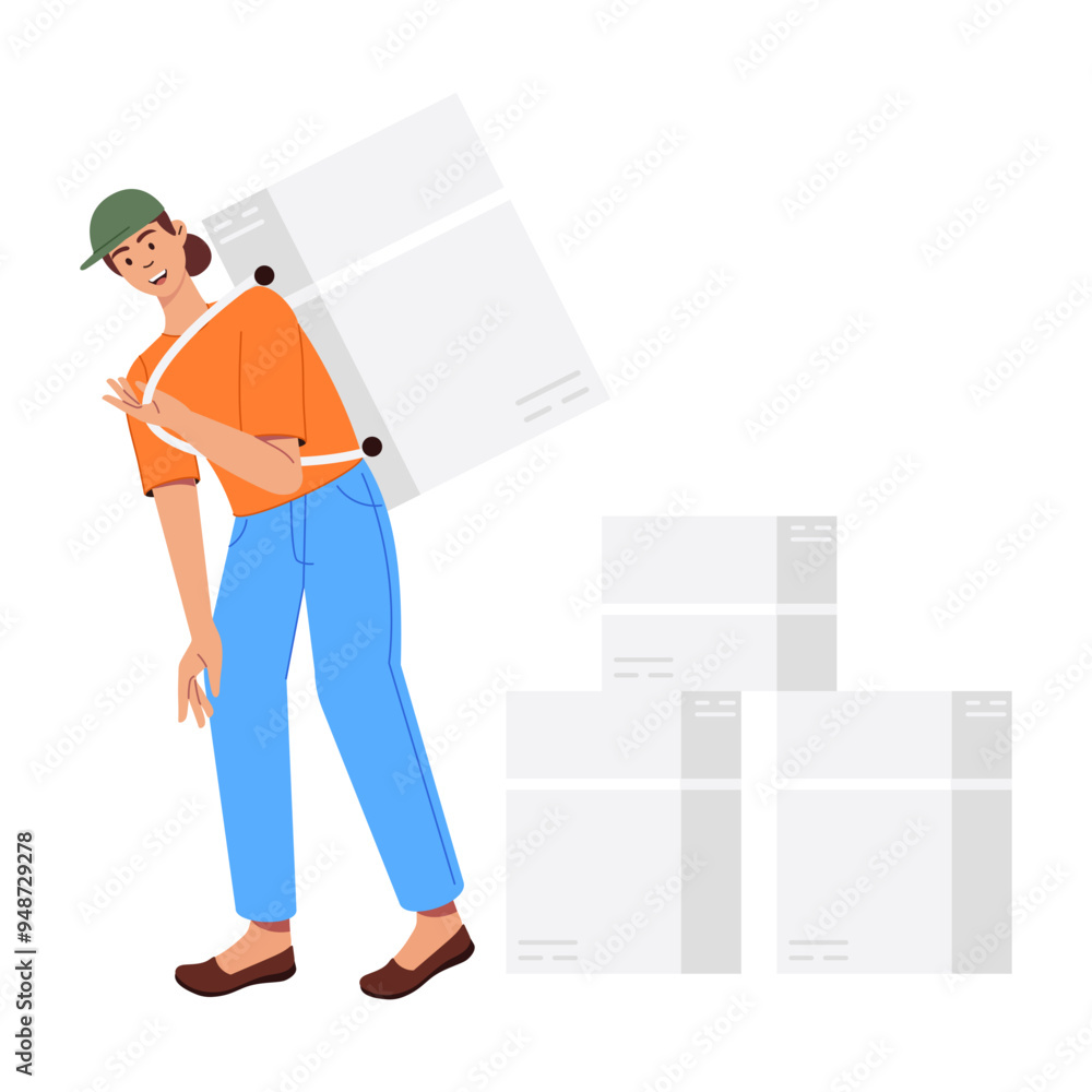 Delivery girl with courier boxes, flat illustration
Delivery girl with courier boxes, flat illustration