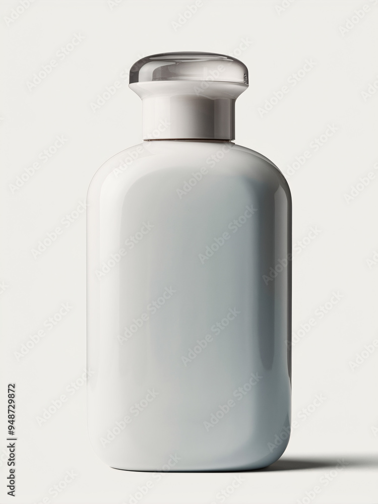 Elegant Glass Bottle with Beige Lotion on White Background Elegant Glass Bottle with Beige Lotion on White Background