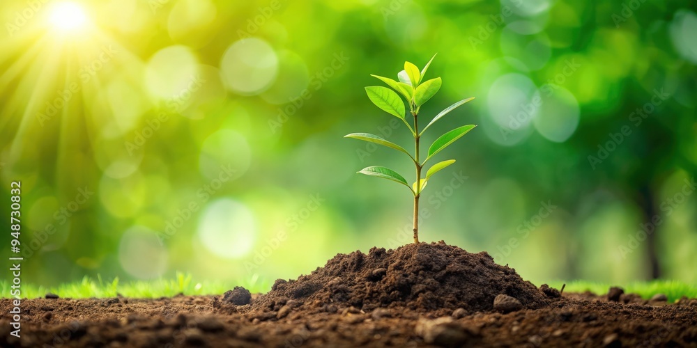 Plant a tree in nature with green background, seedlings sprouting from the ground, planting, tree, nature Plant a tree in nature with green background, seedlings sprouting from the ground, planting, tree, nature