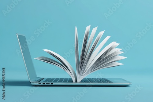 Book Emerging from Laptop - Modern Education Concept