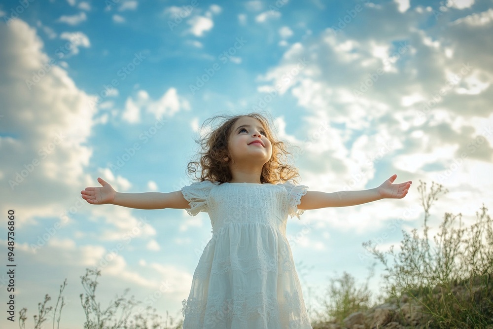 Joyful Child Embracing Nature Under a Bright Sky Joyful Child Embracing Nature Under a Bright Sky