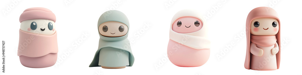 A collection of cute, stylized dolls in varied pastel colors, showcasing cultural attire with charming expressions. A collection of cute, stylized dolls in varied pastel colors, showcasing cultural attire with charming expressions.