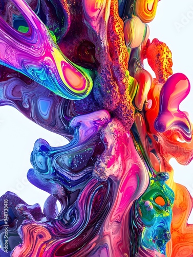 Shapeshifting Neon Liquid Collage of Flowing Experimental Digital Textures on Isolate White Background