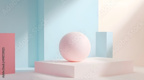 Soft Pastel Geometric Shapes in Vibrant Gradient Composition on Clean White Background photo