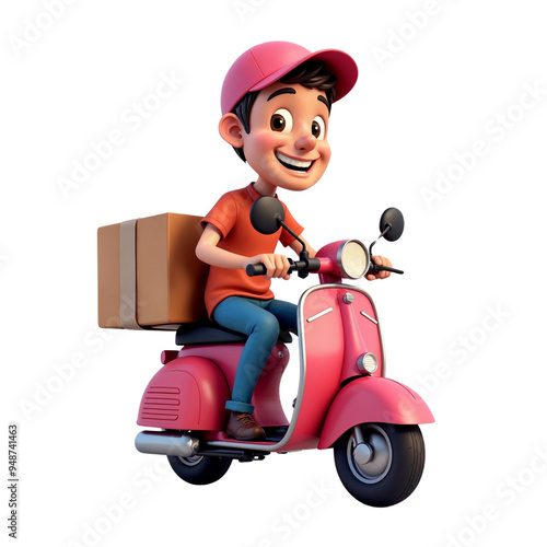 3d delivery man in a scooter