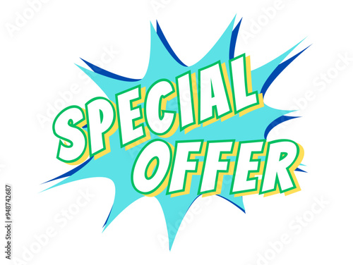 Special Offer Comic Style Burst Banner with Green and Yellow Text