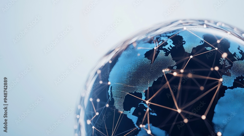 A digital globe with real-time connections and data flows, representing global telecommunication networks A digital globe with real-time connections and data flows, representing global telecommunication networks
