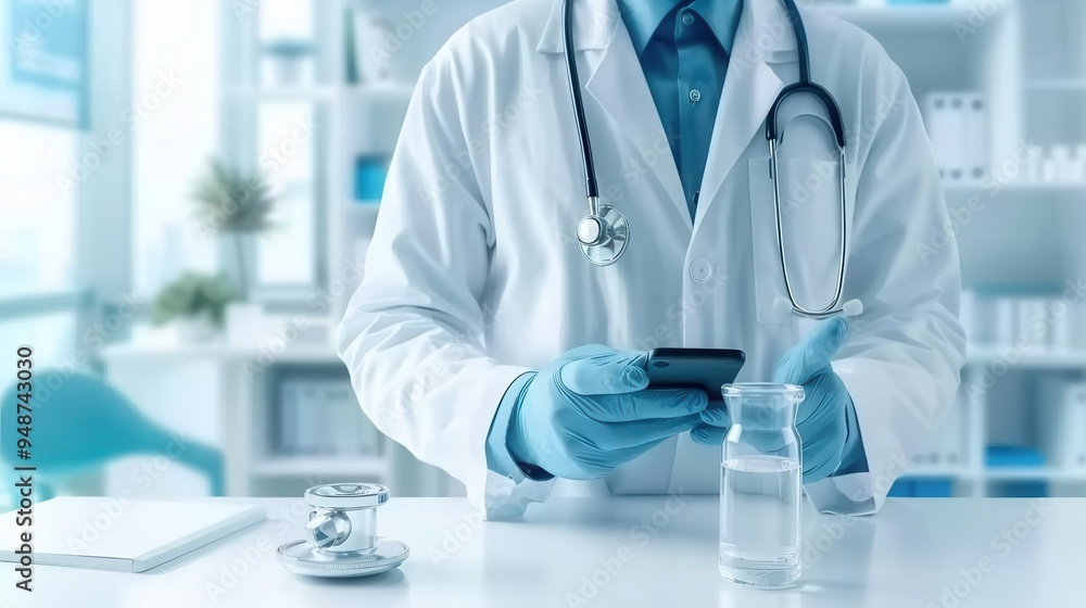 Doctor using a smartphone for a virtual check-up, Telemedicine, mobile health consultation Doctor using a smartphone for a virtual check-up, Telemedicine, mobile health consultation