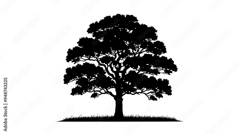 Oak tree silhouette vector illustration.