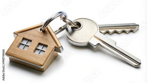 House keys with house shaped keychain cut out , real estate, keys, home, house, security, keychain, metal, entrance