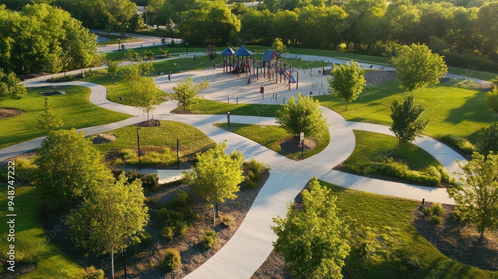 Aerial View of a Park with Winding Pathways Aerial View of a Park with Winding Pathways