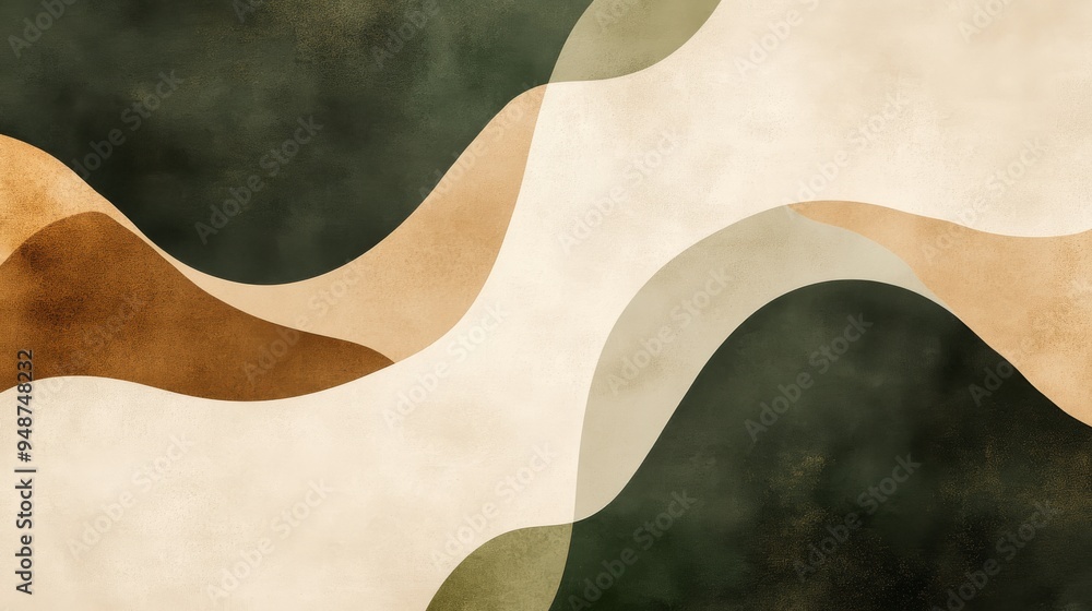 An intricate illustration displays soft, flowing shapes in harmonious beige, brown, and green shades, creating an enchanting, textured modern abstract design that captivates viewers An intricate illustration displays soft, flowing shapes in harmonious beige, brown, and green shades, creating an enchanting, textured modern abstract design that captivates viewers