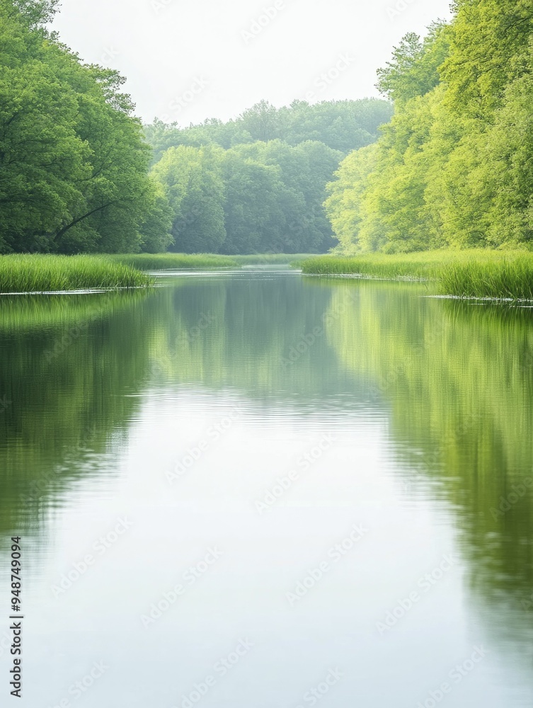 Loving Reflection in a Calm River Flowing Serenely Through Greenery Loving Reflection in a Calm River Flowing Serenely Through Greenery