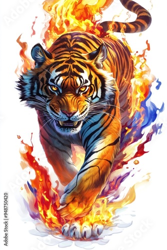 Wallpaper Mural Tiger with blazing flames shows its powerful stride Torontodigital.ca