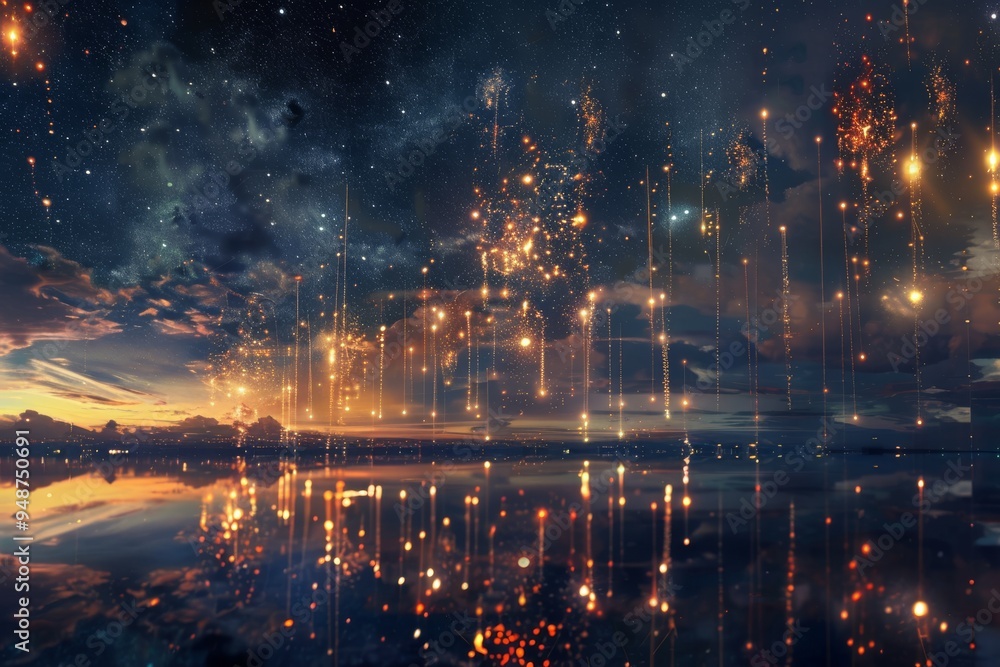 Obraz premium Dazzling pyrotechnics lighting up the night sky, AI generated