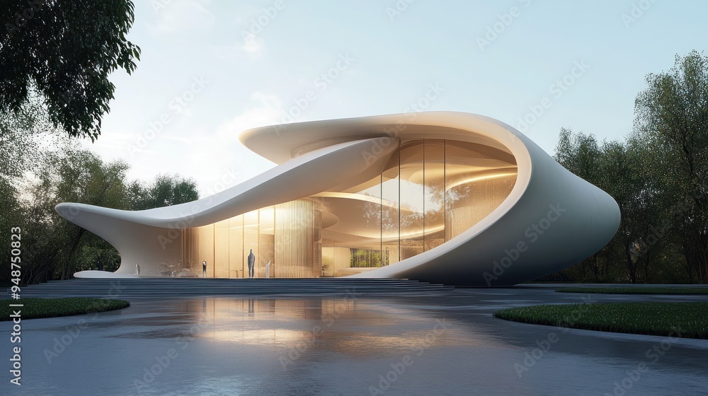 Modern Architecture: A Futuristic Building with a Smooth, Curvy Design Modern Architecture: A Futuristic Building with a Smooth, Curvy Design