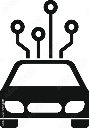 Simple icon of a car connecting to a network, representing concepts like smart vehicles, ai in transportation, and autonomous driving
