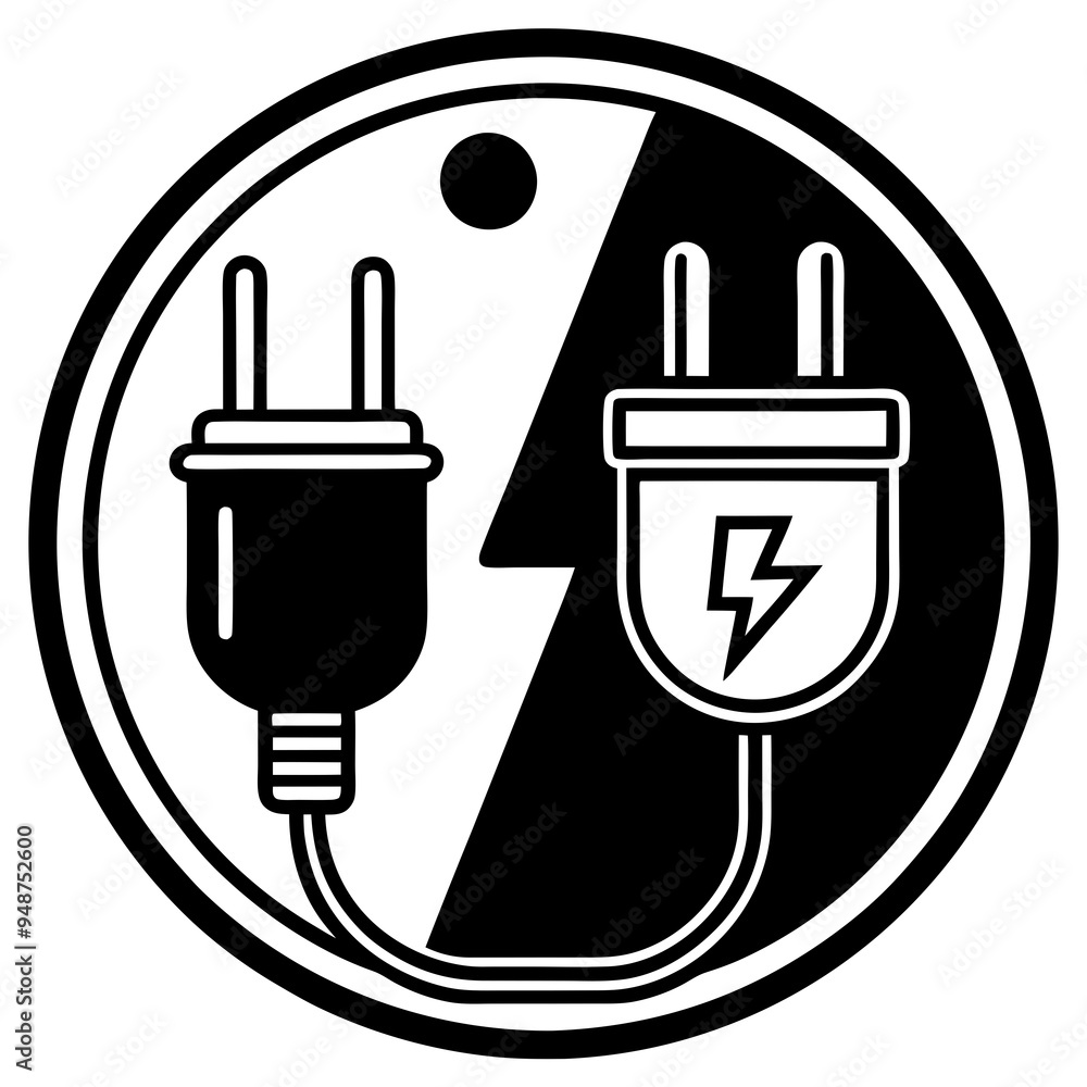 Electric outlet and plug icon Silhouette Black Vector Electric outlet and plug icon Silhouette Black Vector