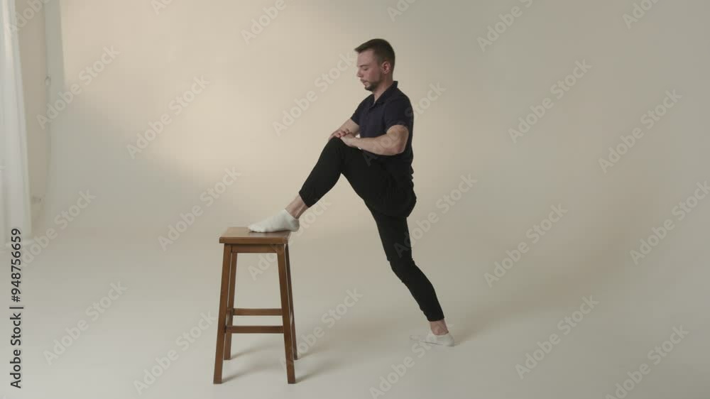 Dynamic stretching on a stool helps improve flexibility and significantly enhance strength Dynamic stretching on a stool helps improve flexibility and significantly enhance strength