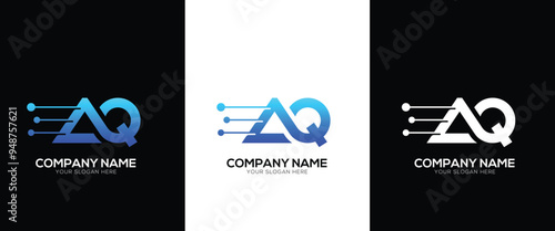 Letter AQ or QA brand tech logo identity with line style minimal logo template