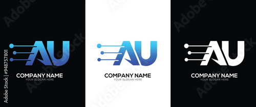 Letter AU or UA brand tech logo identity with line style minimal logo template