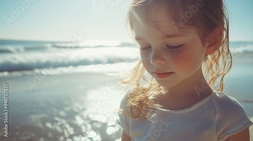 Serene Child at the Beach: Capturing Innocence and Joy by the Ocean