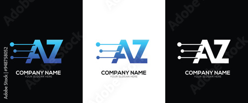 Letter AZ or ZA brand tech logo identity with line style minimal logo template photo