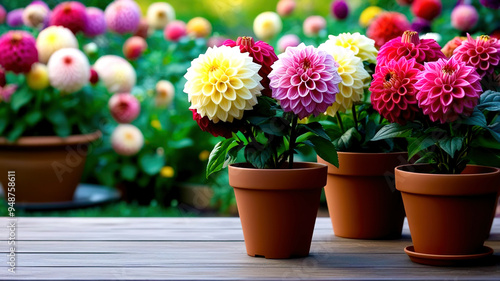 Wallpaper Mural Empty wooden table on the background of flowers Torontodigital.ca