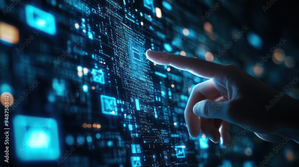 Cybersecurity and Digital Security: A Hand Interacting with a Digital Interface Cybersecurity and Digital Security: A Hand Interacting with a Digital Interface