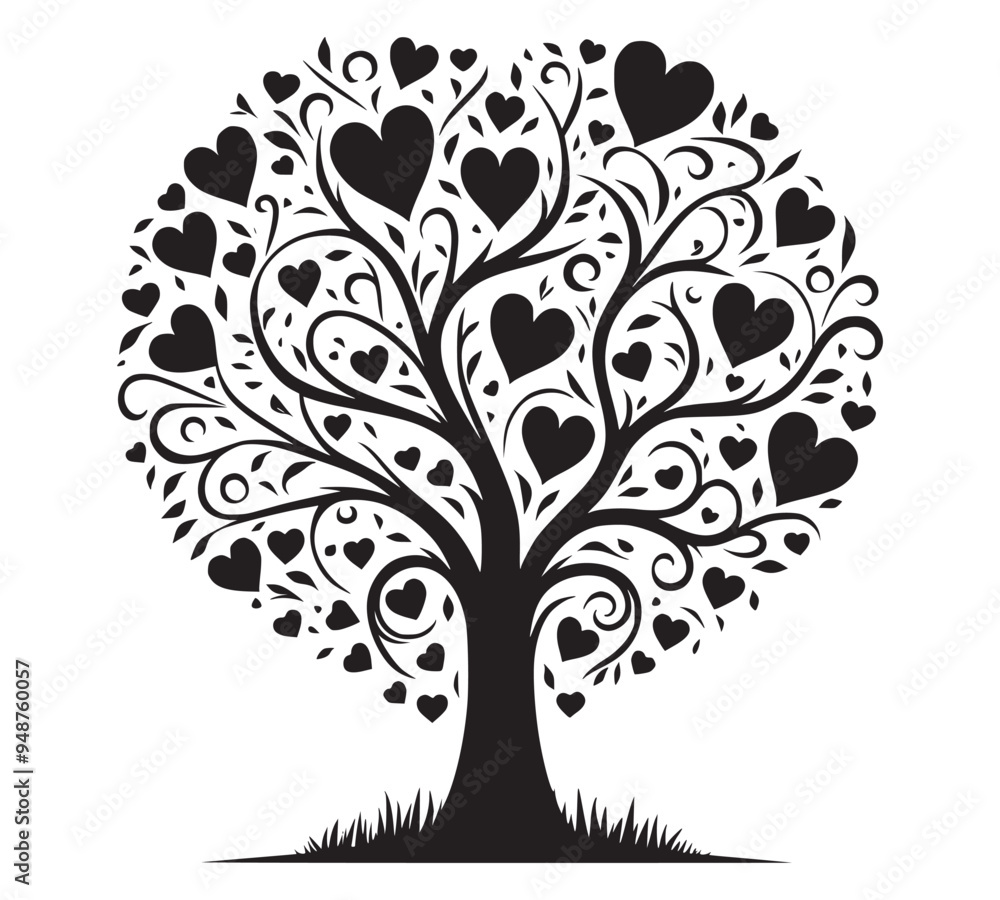 tree with hearts silhouette tree with hearts silhouette