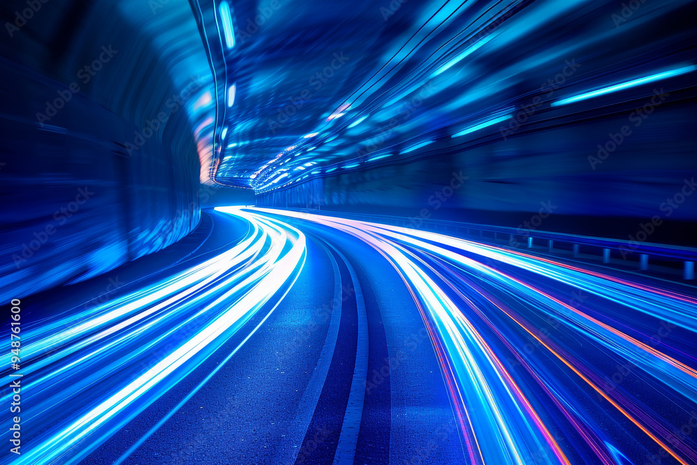 A tunnel with a blue light shining on it A tunnel with a blue light shining on it