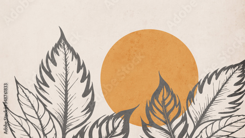 Botanical background. Abstract plant shapes. Minimalist illustration for printing on wall decorations.