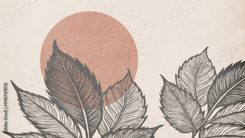 Botanical background. Abstract plant shapes. Minimalist illustration for printing on wall decorations.