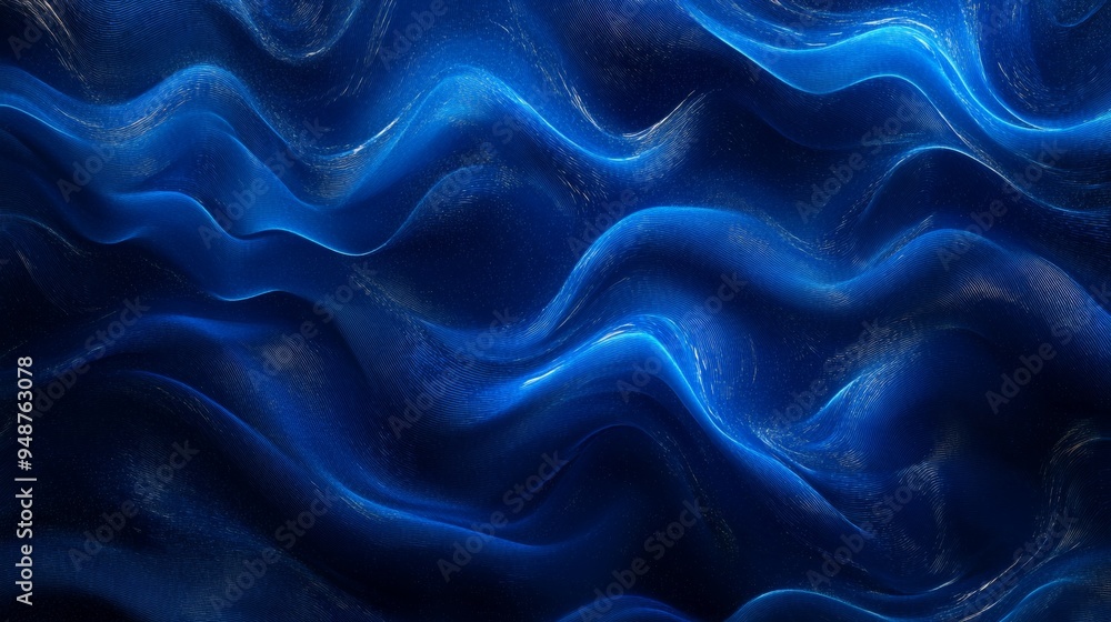 Obraz premium Mesmerizing blue neon background adorned with graceful waves. Ideal for wallpapers, banners, and posters, offering a captivating and sophisticated design element.