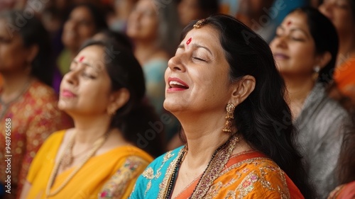 Indian devotees singing with passion and devotion at a celebration photo